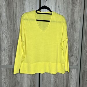 Aritzia Akris Punto Womens Wool Sweater V Neck Oversized Bright Yellow Size 2